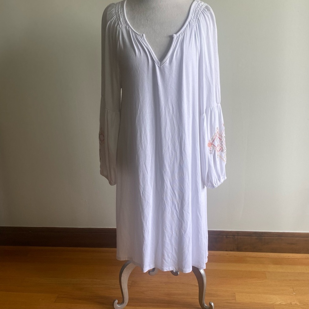 Cupio Embroidered Floral Long Sleeve  Dress White XL